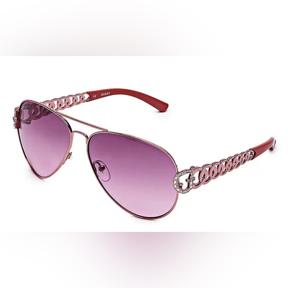 Guess Pink Chain-Link Aviator Sunglasses